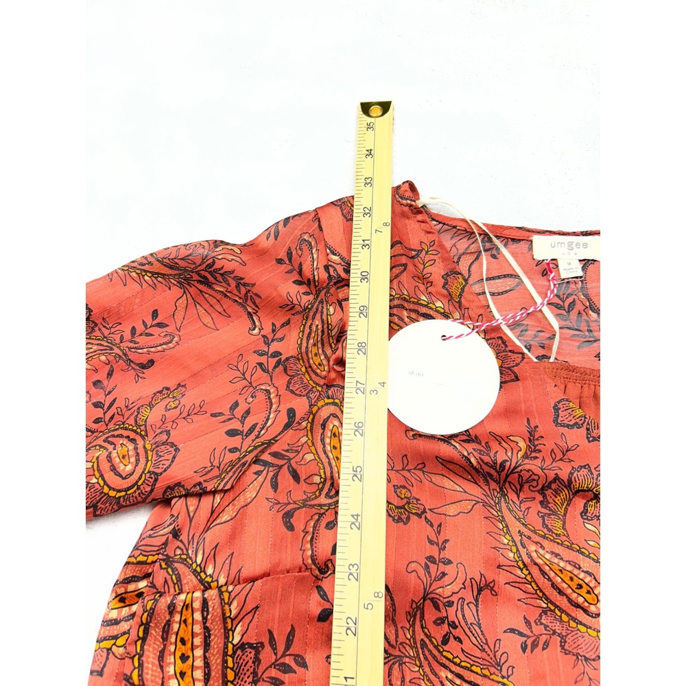 Umgee Womens Dress Medium Rust Orange Paisley Metallic Boho Bell Sleeve - Picture 6 of 12